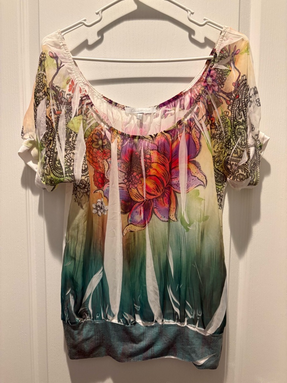 Y2K Charlotte Russe off the shoulder blouse floral graphic